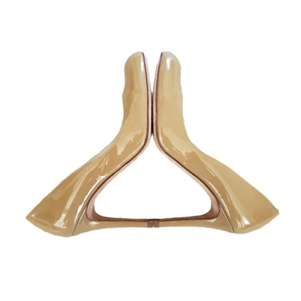 L.K. Bennett Stila beige patent leather round toe pumps sz 39 - Picture 5 of 12